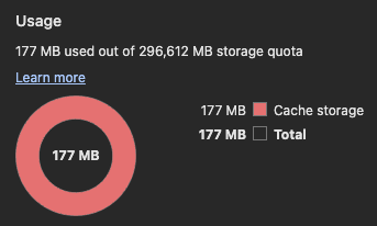 The Chrome DevTools Storage overview showing 177 MB of used storage.