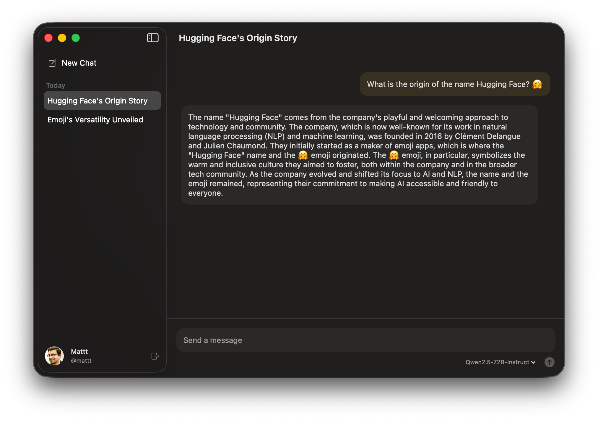 Screenshot of chat-ui-swift app