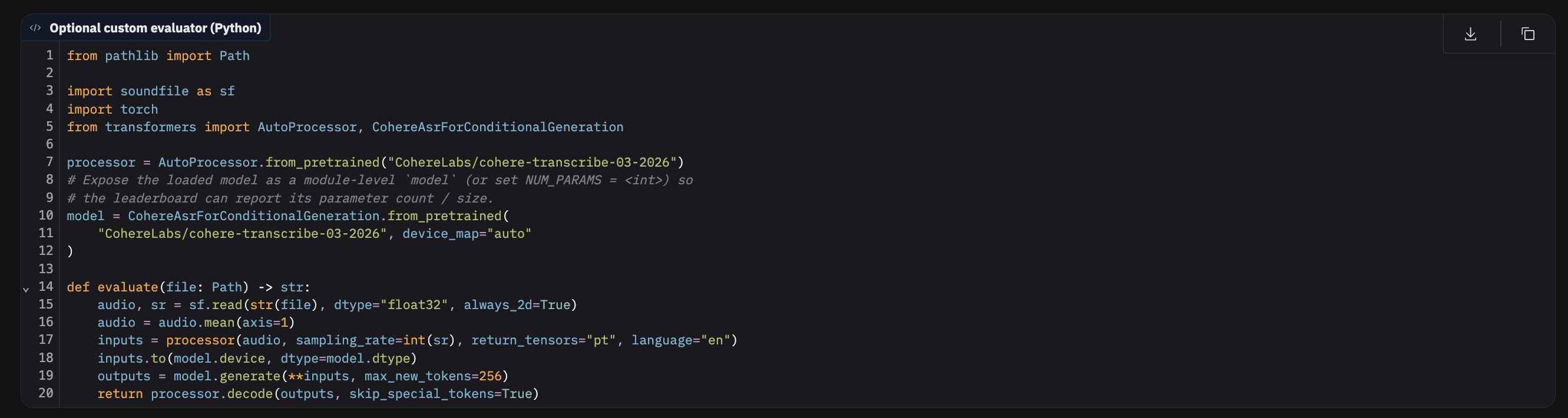 Custom evaluate method